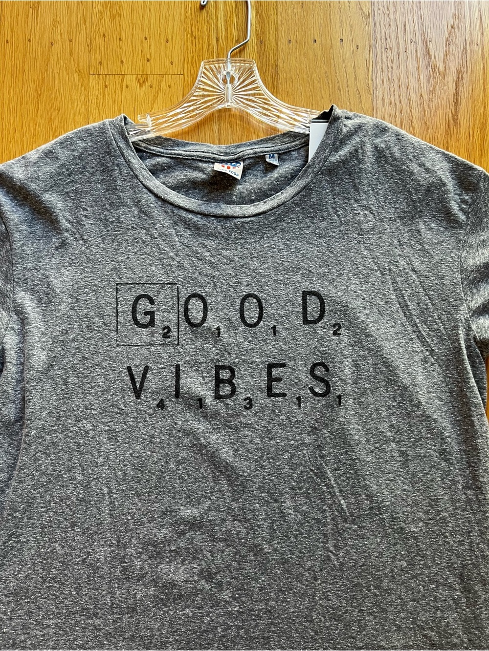 Junk Food Clothing Gray "Good Vibes" Scrabble Short Sleeve Tee Medium NWT